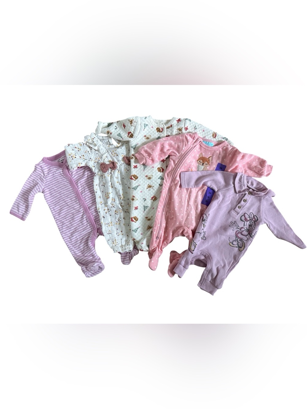 Assorted Girls' One-Piece Sleepers and Onesies in Pink, Lavender, White